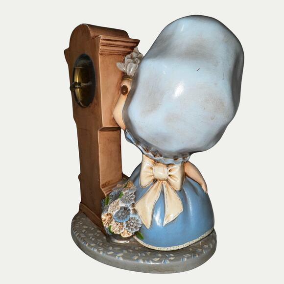 Vintage 1971 Byron Mold Girl with Grandfather Clock Figurine, Blue Bonnet Decor - Picture 9 of 13